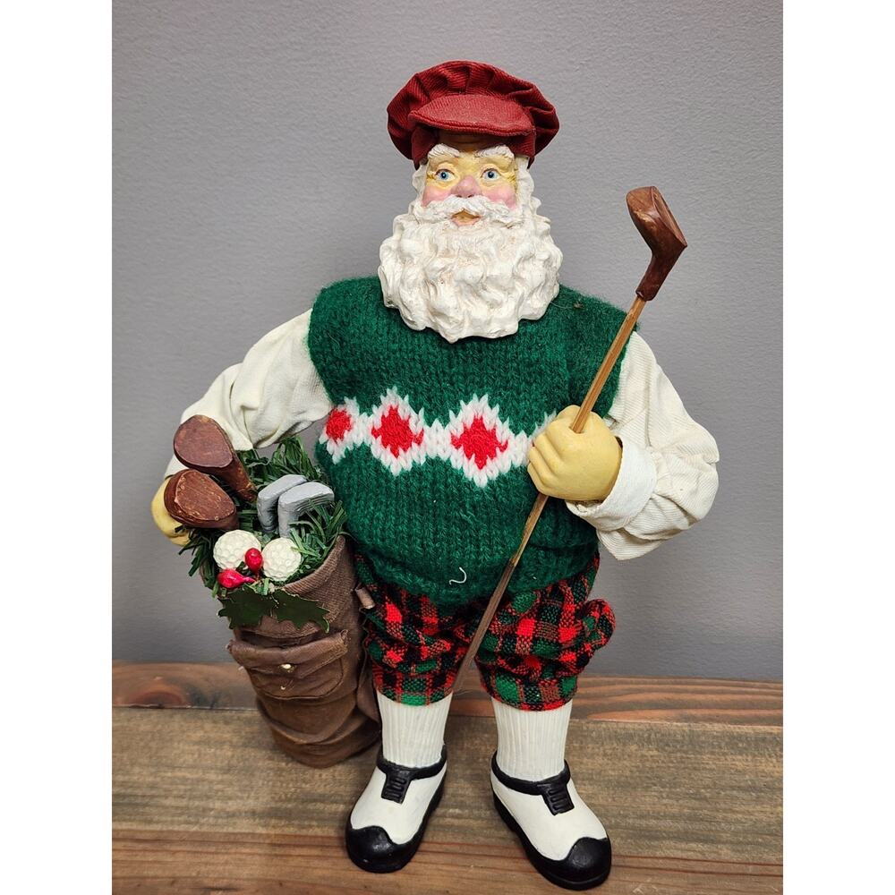 Classic Collectibles Santa Claus Golfer Fabric Mache Figurine